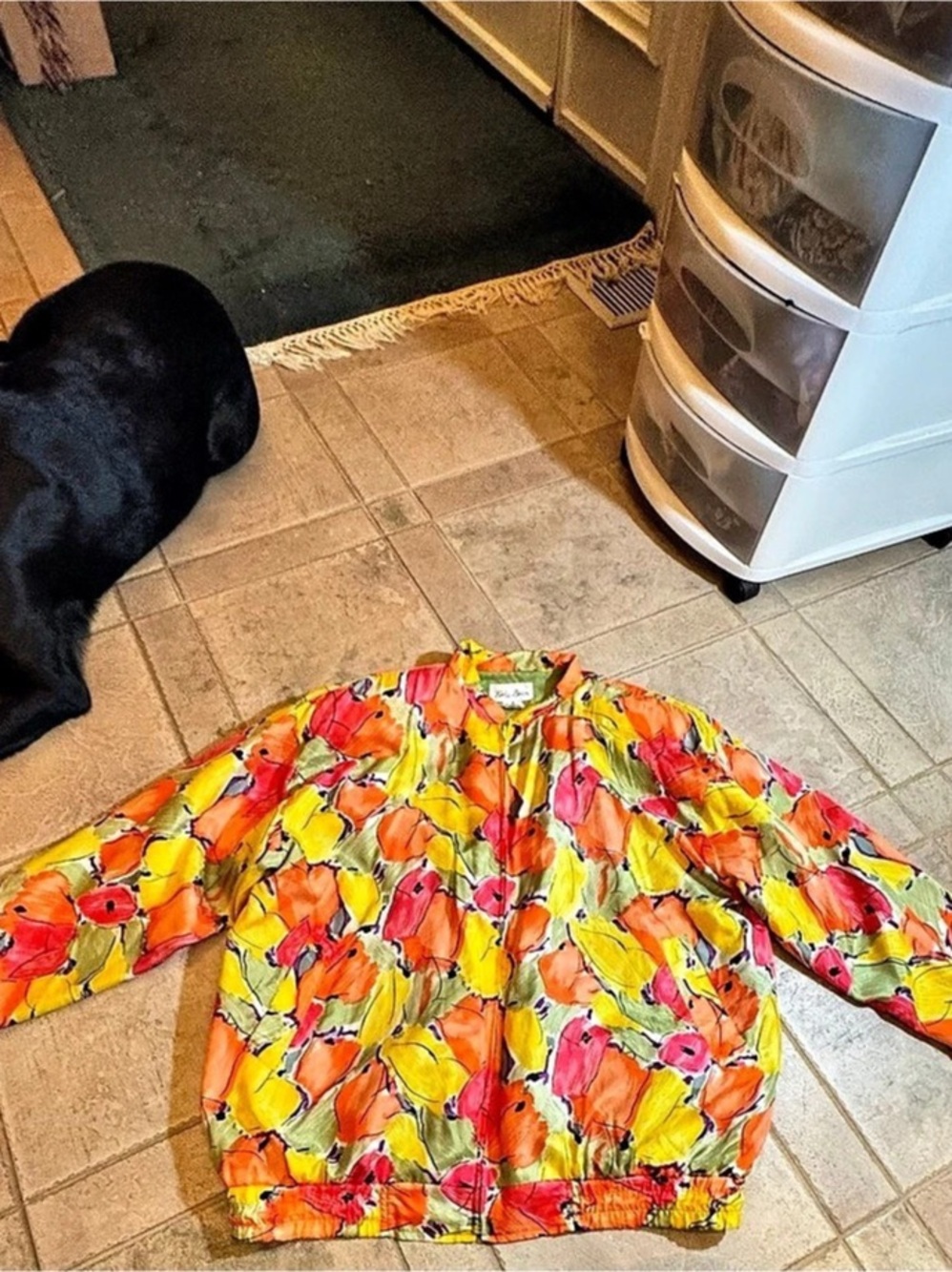 Lady Bear Floral Silk Bomber Jacket in Yellow & Orange Size Medium
